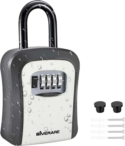 Vista 11 de Caja de cerradura para llaves, caja de seguridad de combinación de 4 dígitos, soporte de pared y aleación de metal portátil, impermeable