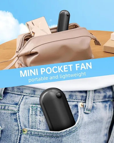 Vista 5 de Mini Ventilador de Mano Portátil con USB Recargable, Batería Operada de 2000 mAh, 3 Velocidades Ajustables, Pequeño Ventilador de Bolsillo Personal