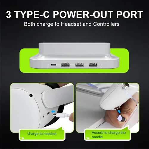 Vista 2 de Charging Station for MetaOculus Quest 2, Illuminated VR Stand for Quest 2, Magnetic Controller & Headest Display Charger with 2 Rechergeable