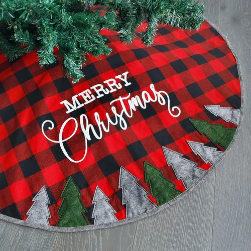 Vista 8 de Juegoal Falda de árbol de Navidad de 32 pulgadas, tapete de árbol de Navidad suave a cuadros rojos y negros para decoración de fiestas de Navidad