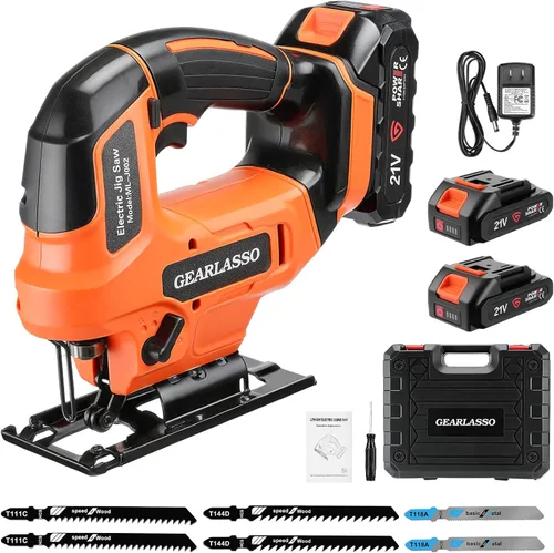 Vista 8 de Sierra caladora inalámbrica de 21 V con 2 baterías de 2.0 Ah, rompecabezas de velocidad variable de 2800 RPM para madera y metal, 4 ajustes