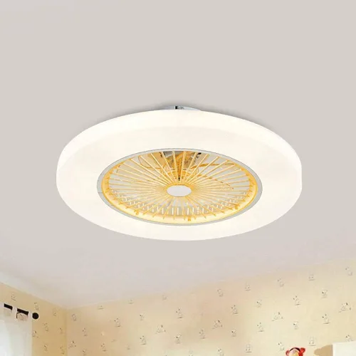 Vista 3 de Ventilador de techo moderno con luces amarillo de perfil bajo ventilador de techo LED de montaje empotrado con mando a distancia