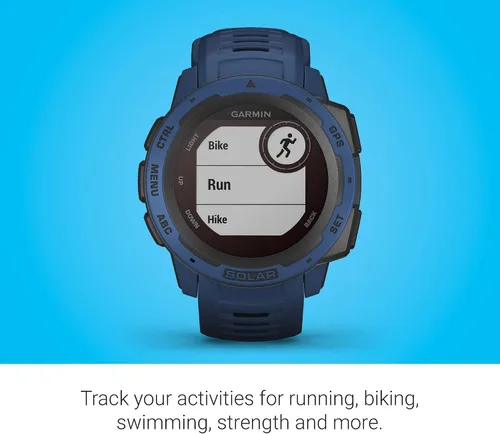Vista 4 de Garmin - Reloj inteligente Instinct Solar Rugged GPS de 1.772 in - Azul marea (renovado)