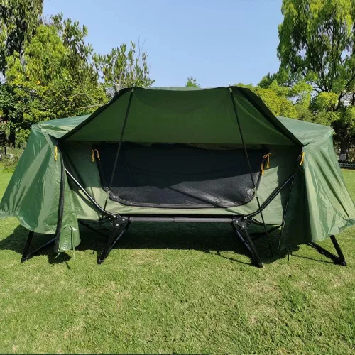 Vista 2 de Tienda de campaña plegable fuera del suelo impermeable camping cama de dormir con cubierta de lluvia