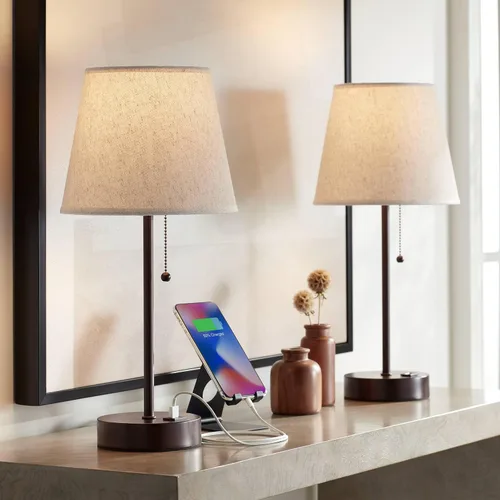 Vista 9 de 360 Lighting Justin - Juego de 2 lámparas de mesa modernas de 3 vías de 18 pulgadas de alto con puerto de carga USB y reguladores de mesa, metal