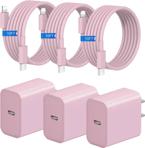 Vista 14 de Cargador rápido para iPhone, 3+3 unidades, cargador de pared USB C de 20 W con cable de carga rápida de 6 pies compatible con iPhone