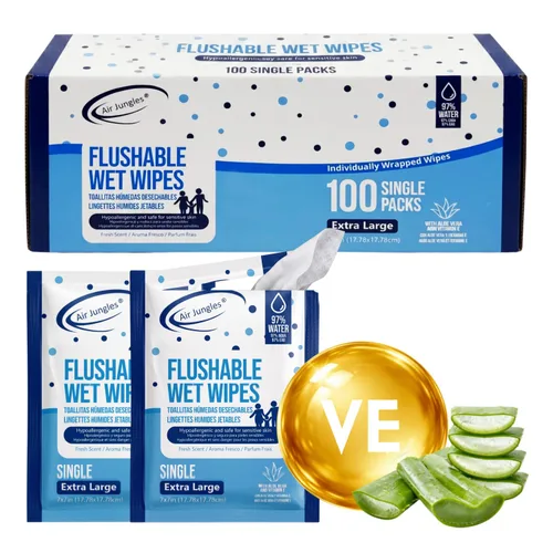 Vista 9 de Air Jungles Toallitas desechables de 150 unidades para adultos y niños, XL de 7 x 7 pulgadas con aloe vera y vitamina E para piel sensible