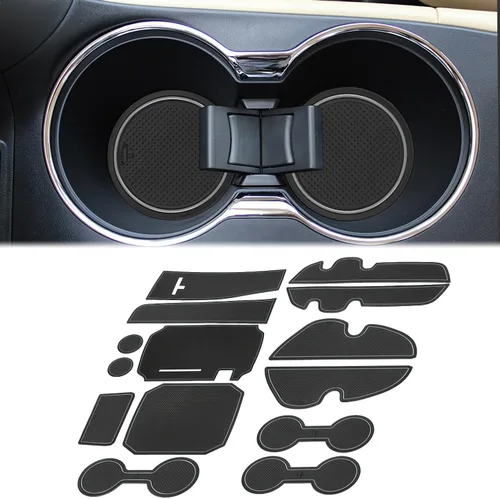 Vista 10 de Auovo Alfombrillas antipolvo para puerta Toyota Highlander Accesorios 2019 2018 2017 2016 2015 2014 Inserto para portavasos con revestimiento