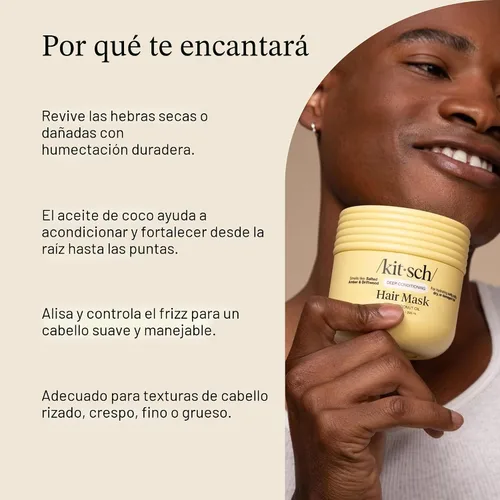 Vista 3 de Kitsch Mascarilla capilar hidratante con aceite de coco para cabello dañado