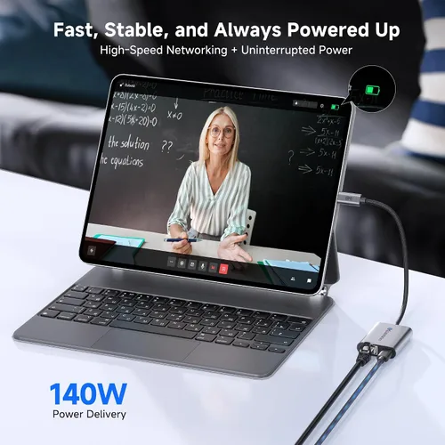 Vista 7 de Cable Matters Adaptador USB C a Ethernet de 2.5 Gb con carga de 140 W, velocidad de red de 2.5 Gigabit, adaptador USB C a Ethernet compatible