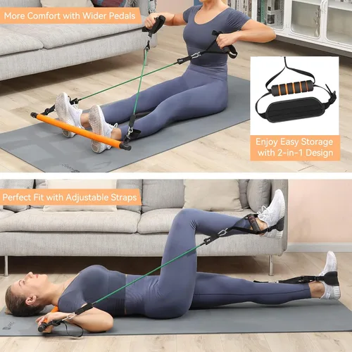 Vista 5 de Hommie Kit de barra de pilates portátil con bandas de resistencia para hombres y mujeres, barra de pilates mejorada de 3 secciones con bandas