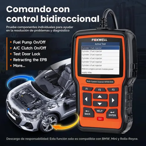 Vista 4 de FOXWELL NT510 Elite - Herramienta de escaneo compatible con escáner BMW, herramienta de diagnóstico completo OBD2, lector de códigos de control