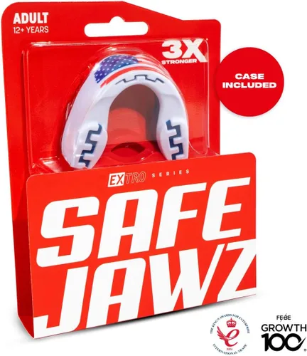 Vista 5 de SAFEJAWZ American Flag Mouth Guard, Youth Dual Layer Mouthguard with Case Bandera estadounidense