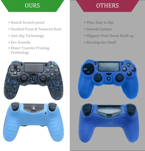 Vista 5 de Fundas de silicona para controlador compatibles con el controlador de PS4, paquete de 2 fundas protectoras antideslizantes para controladores, con 4