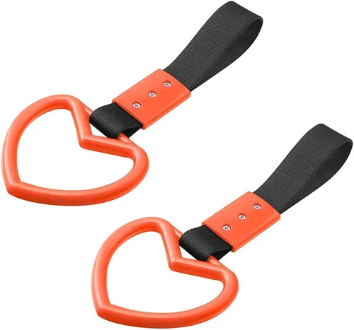 Vista 12 de 2 anillos Tsurikawa en forma de corazón, correa de mano para parachoques trasero, asa de corazón Janpanese para automóviles, SUV, metro, autobús