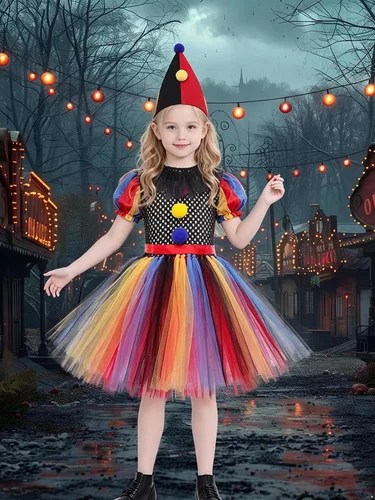Vista 6 de Conjunto de bufón de espectáculo de payaso para niñas Colorido
