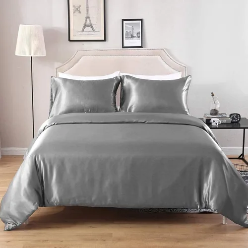 Vista 10 de HOTNIU Juego de funda de edredón de seda satinada con cierre de cremallera, colección de ropa de cama de 2 piezas ultra suave de alta calidad