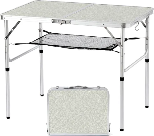 Vista 12 de Mesa plegable pequeña, mesa de aluminio de campamento de 24 pulgadas de largo x 16 pulgadas de ancho con patas de altura ajustable, mesa de comedor