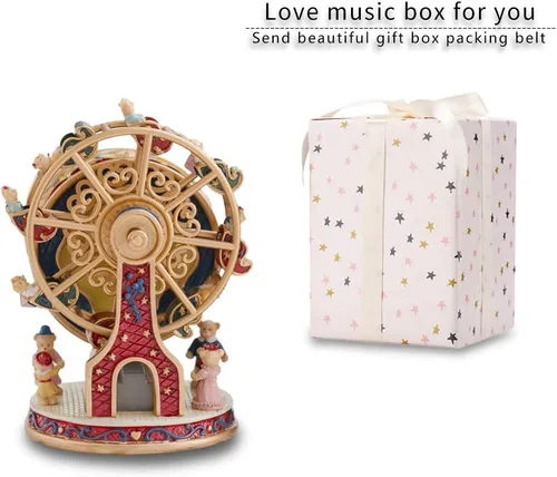 Vista 4 de LOVE FOR YOU Caja de música envuelta para regalo, decoración musical de oso de noria para niñas y niños, hermana, hijo, hija, mamá, nieta, abuela