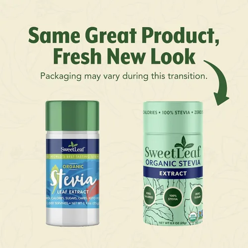 Vista 3 de SweetLeaf Tarro agitador de polvo orgánico puro de estevia, edulcorante cero calorías con extracto puro de hoja de stevia, sin aditivo edulcorante