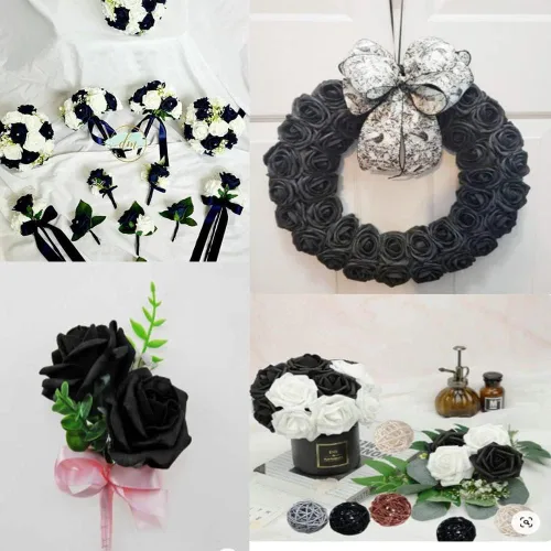 Vista 6 de IPOPU Cabezales de rosas artificiales, 100 rosas falsas de espuma negra de aspecto real para bricolaje, bodas, baby shower, centros de mesa 100