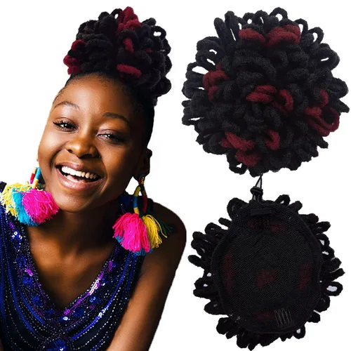 Vista 14 de Abellee 2 moños de Loc para mujeres negras, 8 pulgadas, moño de pétalos de Loc, Afro, cola de caballo alta, cordón de coleta, extensiones de cabello