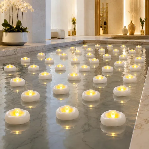 Vista 8 de Paquete de 12 velas LED flotantes sin llama de 5,8 cm, vela flotante activada por agua y operada por batería con más de 180 horas de duración