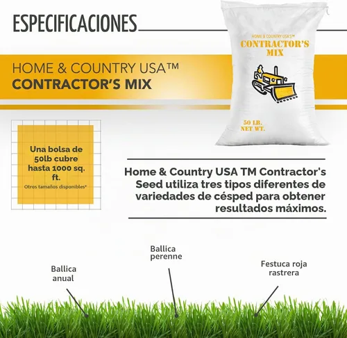 Vista 2 de Contractors Choice - Semillas de césped prémium para césped, ideal para pleno sol y sombra, semillas de césped de 25 libras
