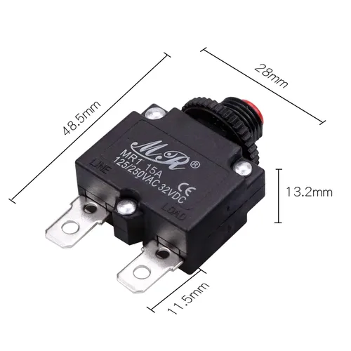 Vista 5 de Interruptores térmicos de 15 amperios, 125/250 V CA 32 V CC, botón de reinicio manual, protector de sobrecarga, interruptor de disyuntor de 15 A