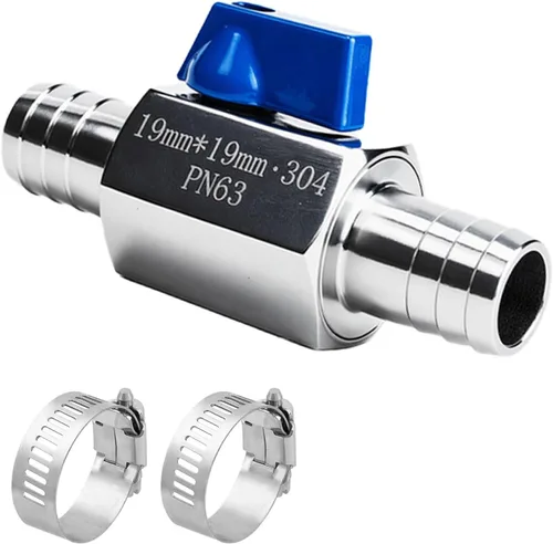 Vista 12 de Paquete de 2 mini válvulas de bola de acero inoxidable 304 con púas de identificación de manguera de 1/2 pulgada, kit de abrazaderas para agua