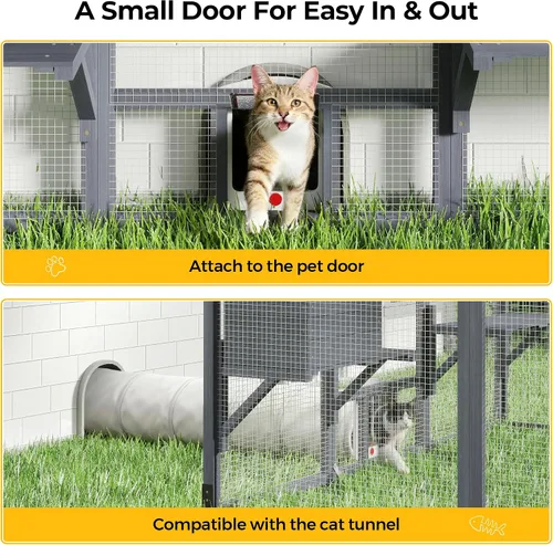 Vista 4 de COZIWOW Catio - Casa grande para gatos al aire libre, con conexión de ventana, resistente a la intemperie, condominio, plataforma, casa de animales