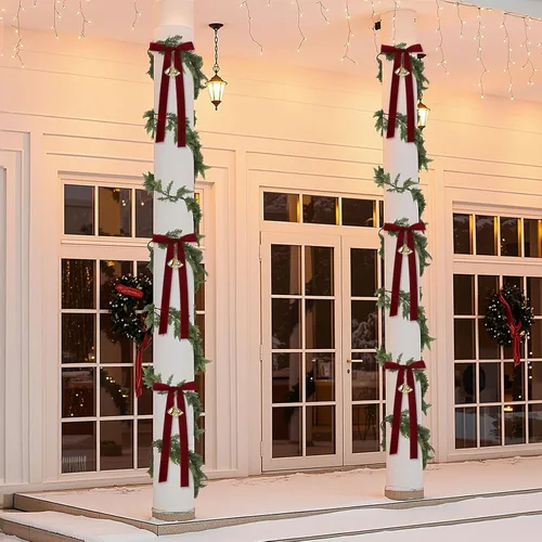 Vista 7 de Suncalla 17 pies extra larga guirnalda de Navidad artificial de cedro pino ciprés con cintas y campanas decoraciones de pino de toque real