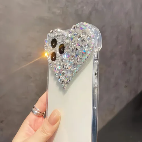 Vista 5 de Funda protectora compatible con iPhone 12 para mujeres y niñas, con diamantes de imitación 3D con diamantes de imitación de lujo, bonita funda