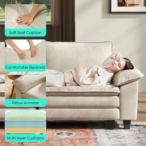 Vista 4 de LINSY HOME Sofá modular Cloud de 123 pulgadas para sala de estar, sofá en forma de L con tela de pana, sofá de gran tamaño de 3 plazas con otomana