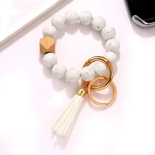 Vista 3 de Llavero de silicona, pulsera con cuentas, portátil, para llaves de la casa, del auto, con anillo