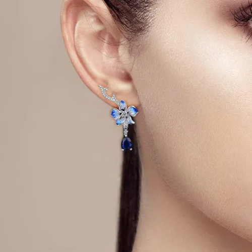 Vista 4 de Santuzza - Aretes con gema, esmaltados, de flor, de plata de ley 925