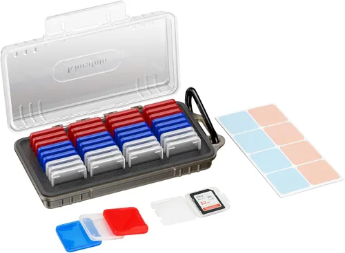 Vista 9 de Funda para tarjetas SD de 36 ranuras con 36 fundas individuales de plástico transparente para 36 tarjetas SD SDXC SDHC, resistente al agua