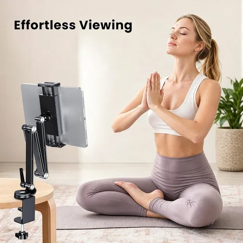 Vista 6 de CreaDream Soporte de aluminio para tableta de tres brazos para escritorio Adjustable Tablet Arm Holder with 360°Rotating Base, Compatible with