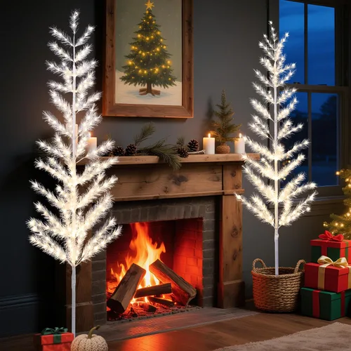 Vista 3 de LIGHTSHARE - Juego de 2 árboles de plumas iluminadas de 6 pies, 244 luces LED blancas cálidas con base de metal, elegante lámpara de pie