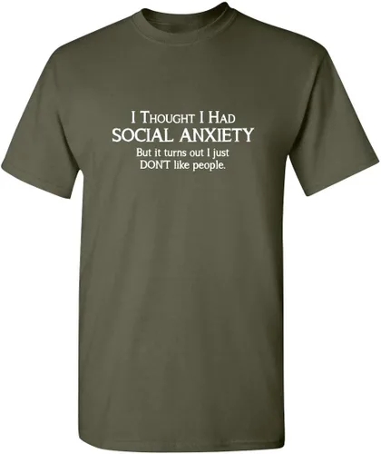 Vista 22 de Camiseta divertida con texto sarcástico en inglés: "Social Anxiety Like People Graphic Novelty" Negro