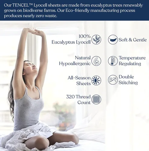 Vista 7 de Juego de sábanas 100% tencel de eucalipto Lyocell Tencel, juego individual de 3 piezas, enfriamiento natural, súper suave, sedoso, absorbe la Blanco