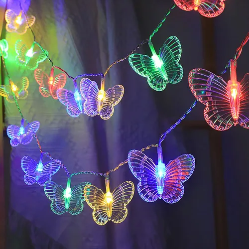 Vista 8 de keeda Guirnalda de luces decorativas de mariposa de 9.8 pies, 20 luces LED de mariposa de Navidad, funciona con pilas, para dormitorio, patio