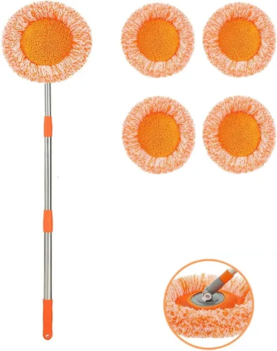 Vista 9 de Trapeador de limpieza ajustable giratorio de 360° – Nueva fregona extensible de limpieza de pared, trapeador giratorio de microfibra de mango largo