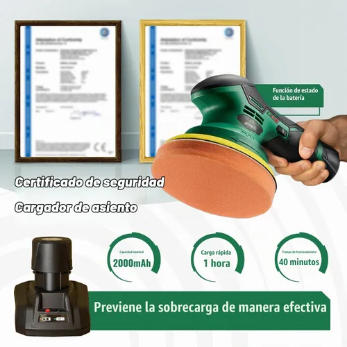 Vista 5 de BATOCA S3 - Pulidora inalámbrica para coche, 2 unidades de 11.1 V de iones de litio recargable, sin escobillas, con 6 velocidades variables, búfer