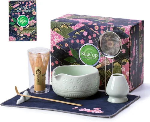 Vista 12 de Buucup Juego de batidor de matcha, kit de matcha de cerámica que incluye cuenco matcha, batidor y soporte, cuchara de bambú, soporte para cucharada