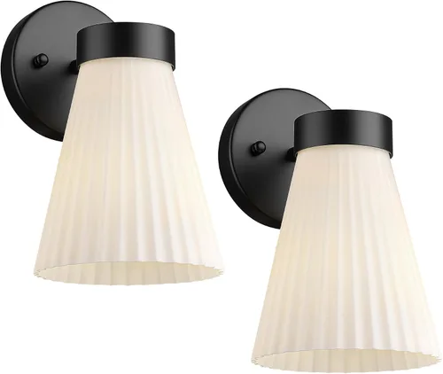 Vista 8 de HWH - Lámpara de pared para interiores, moderno aplique de pared con pantalla de vidrio a rayas blancas esmeriladas, aplique de pared individual