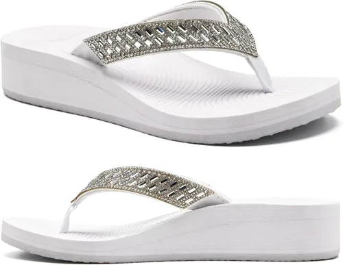 Vista 14 de KuaiLu Sandalias con plataforma de diamantes de imitación y soporte de arco para mujer