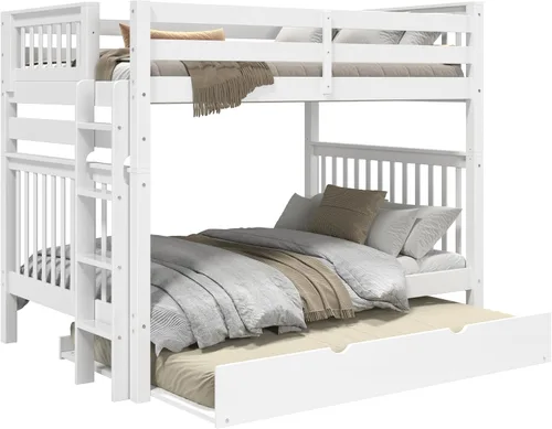 Vista 4 de Bedz King Literas de tamaño matrimonial sobre estilo misión completa con escalera final y cama nido completo, color blanco