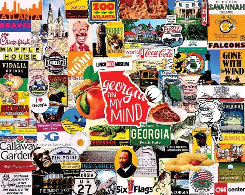 Vista 2 de White Mountain Rompecabezas de 1000 piezas con collage de Peach State con piezas grandes para adultos y familia, de 24 x 30 pulgadas, I Love Georgia