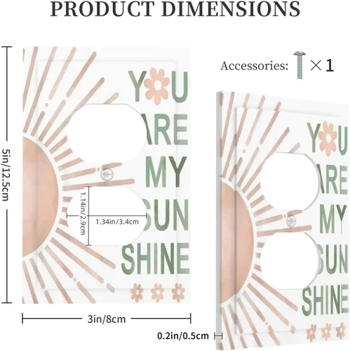 Vista 5 de Cubiertas de Placas de Pared Dúplex Individual con Sol Minimalista Moderno de Palabras Inspiradoras Abstractas Boho, Cubierta de Interruptor de Luz